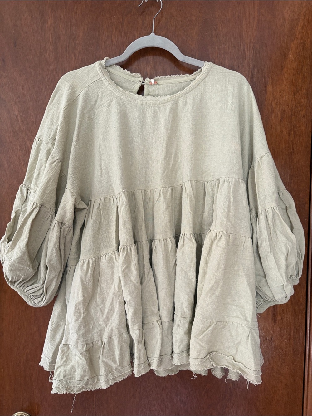 Relaxed Tiered Peasant Top in Light Sage beige - Women's Top